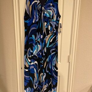 Blue and Black Maxi Dress with Swirling Patterns
